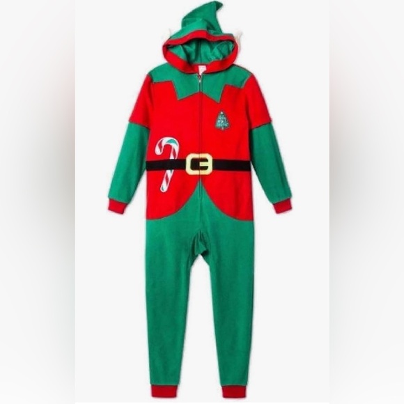 CHRISTMAS ELF GREEN AND RED HOODIE ONESIE PAJAMA COSTUME SIZE 5 🌟EUC🌟 - Picture 10 of 11